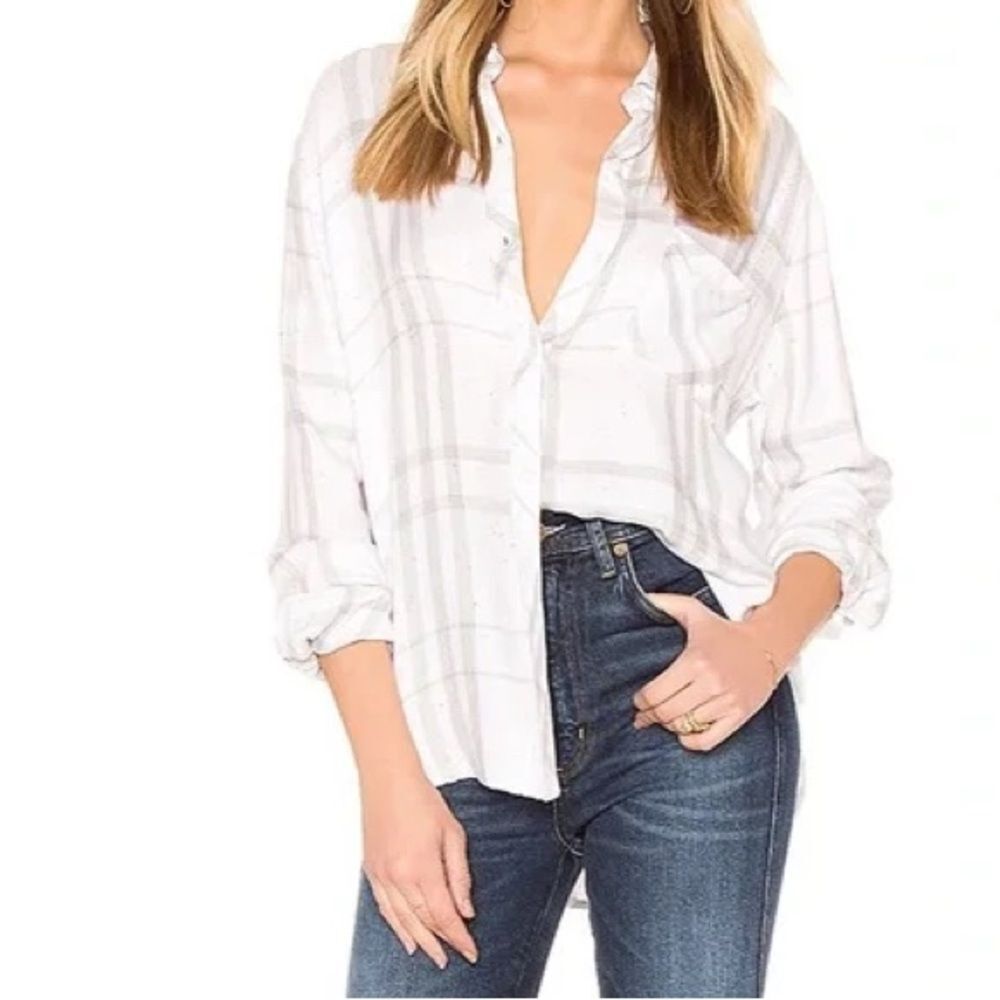Rails Dylan Button‑Up Shirt Size Medium Ivory Rain Soft Lightweight Plaid Top